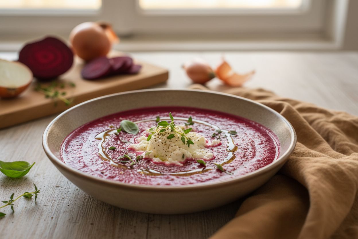 Velouté de betteraves au chèvre frais