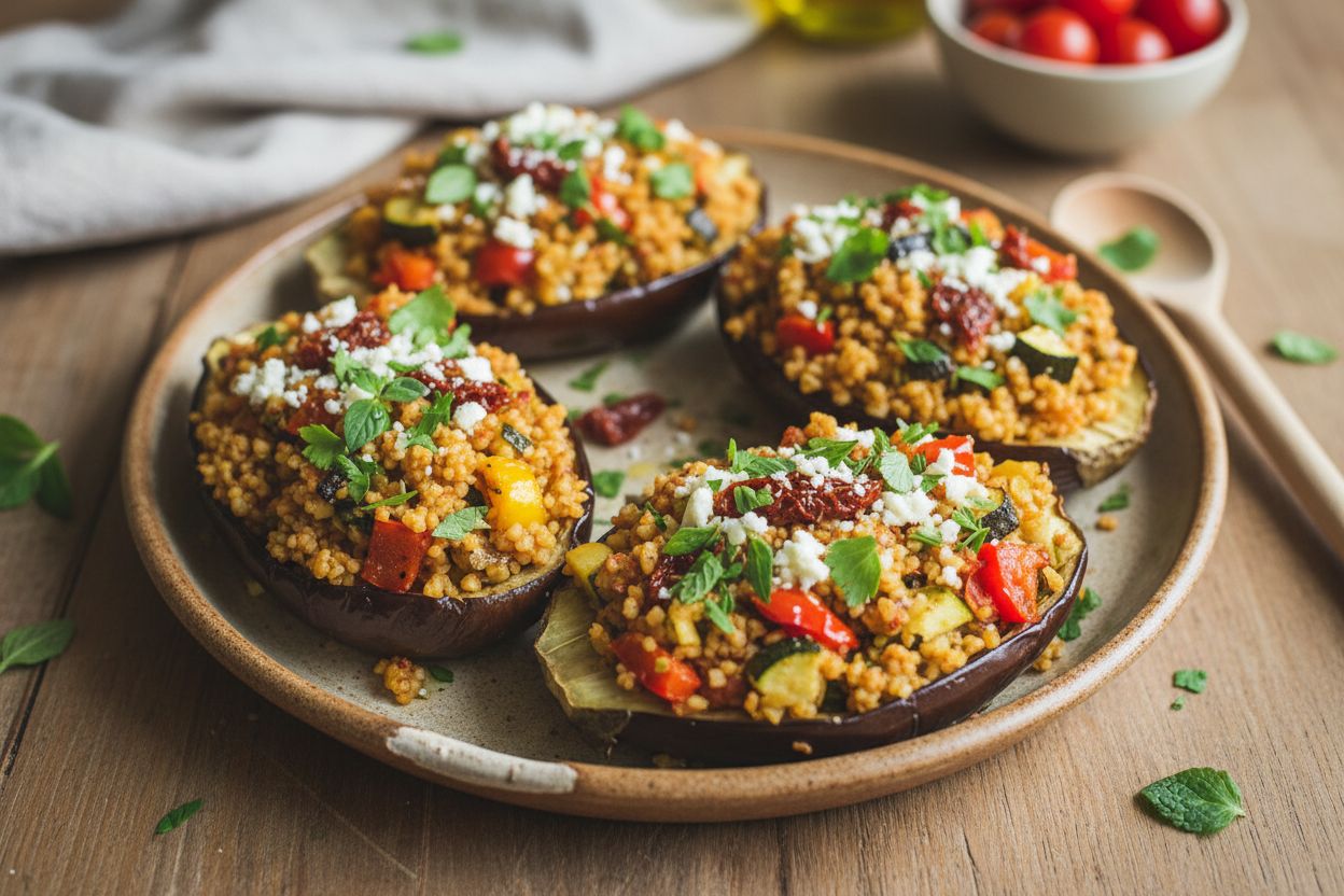 Aubergines farcies au boulgour
