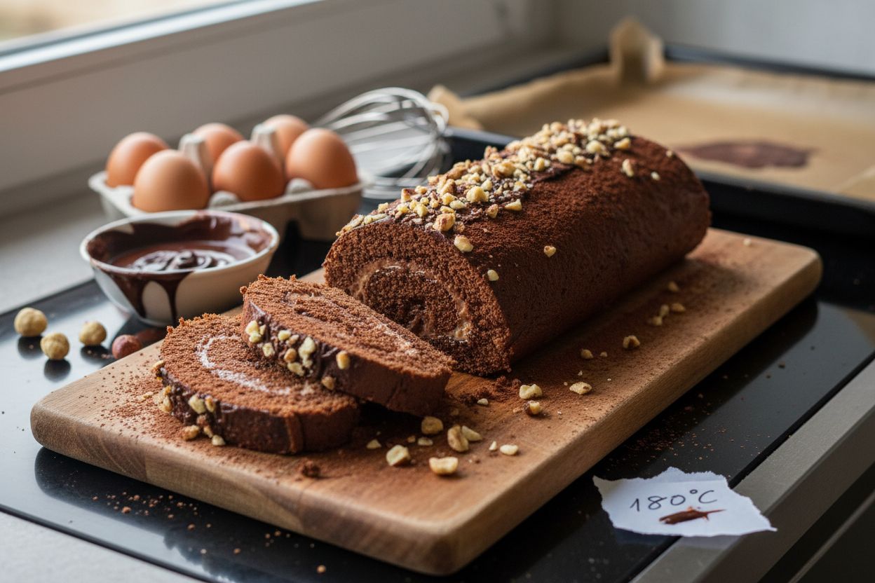 Gâteau roulé chocolat-noisettes