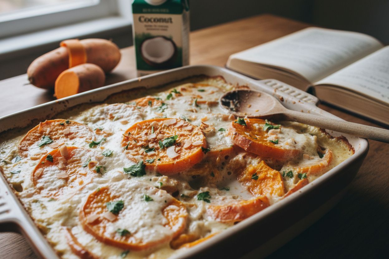 Gratin de patates douces au lait de coco