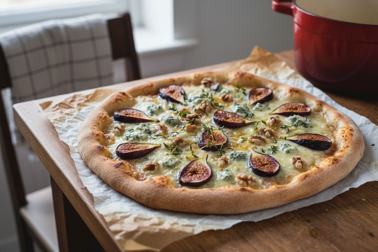 Pizza aux figues, roquefort et noix