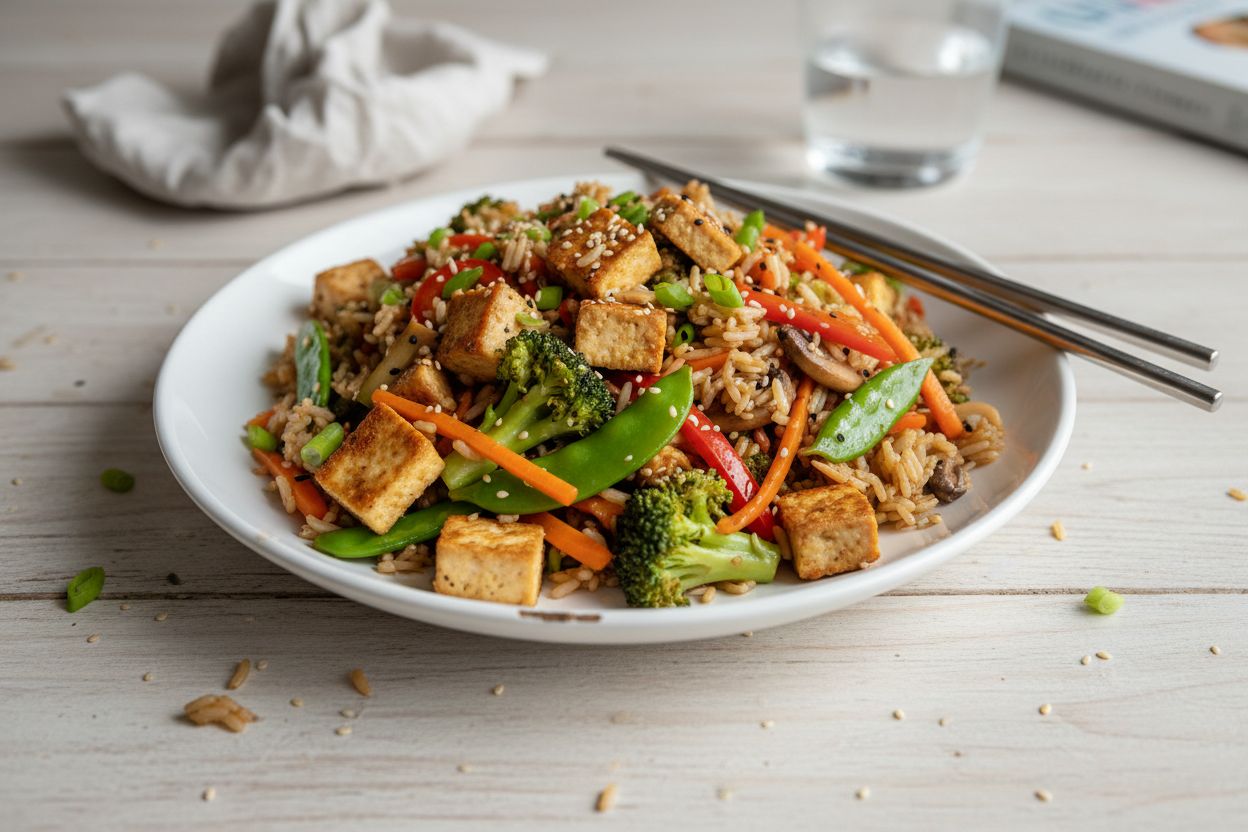 Riz sauté aux légumes et tofu