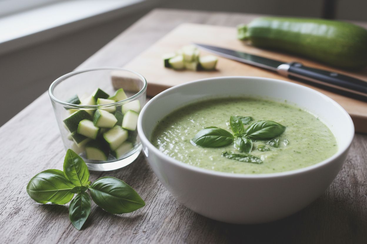 Soupe froide de courgettes et basilic