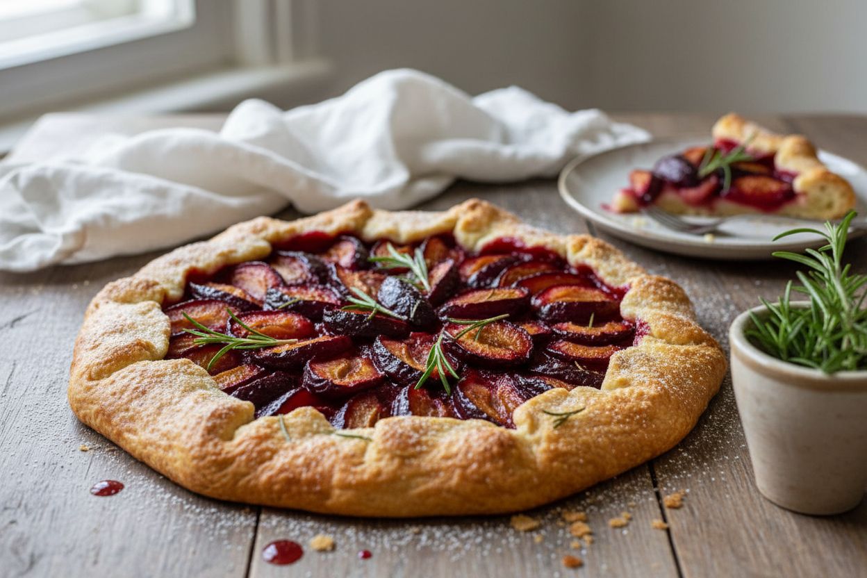 Tarte aux prunes et romarin