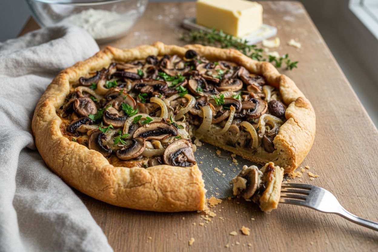 Tarte salée aux champignons et oignons