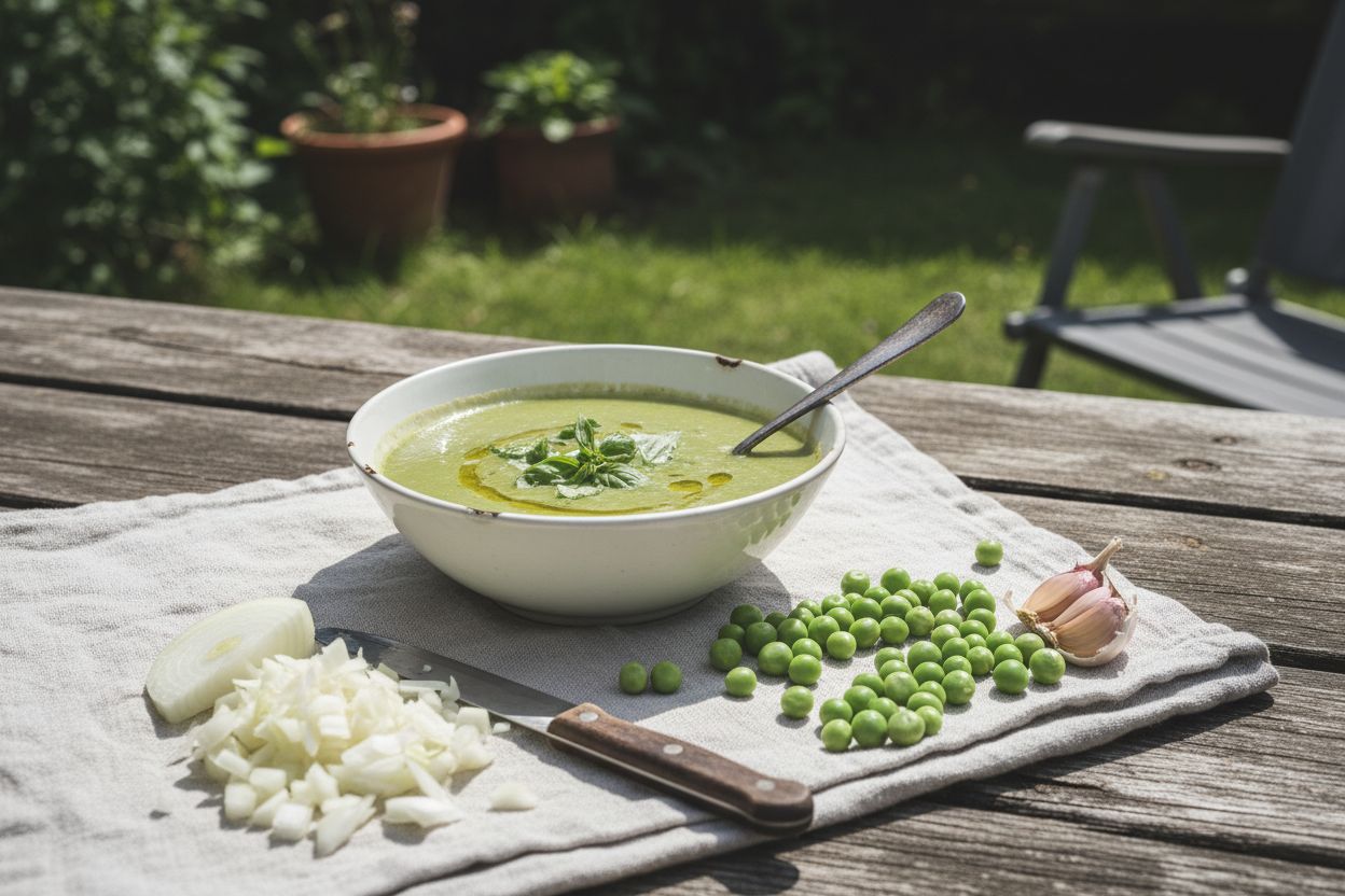 Velouté glacé de petits pois et basilic