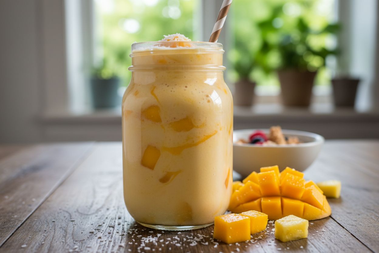 Smoothie tropical mangue-ananas-coco terminé