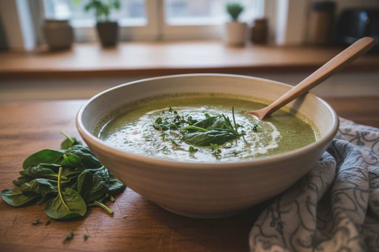 Soupe aux épinards et lait de coco terminé