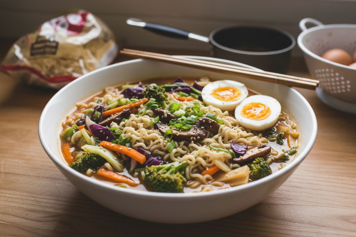 Soupe japonaise ramen aux légumes terminé