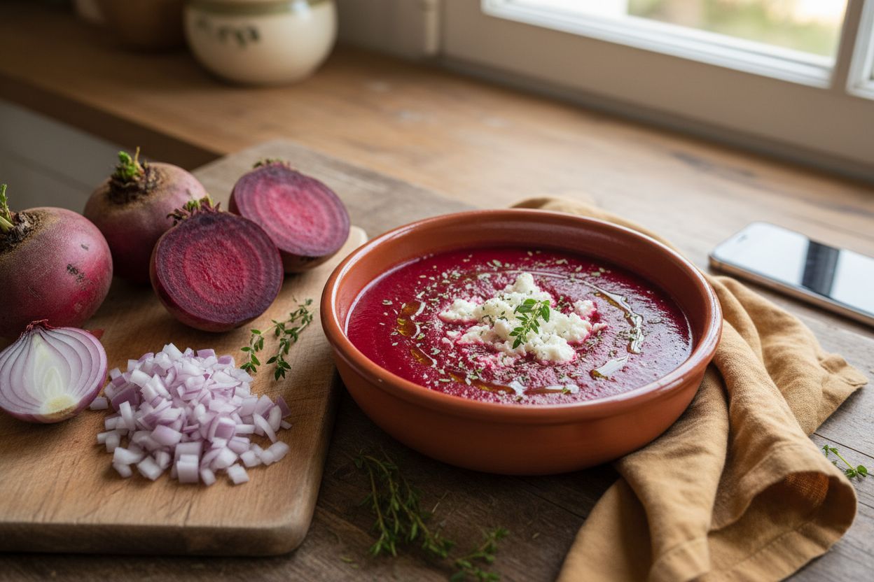 Velouté de betteraves au chèvre frais terminé