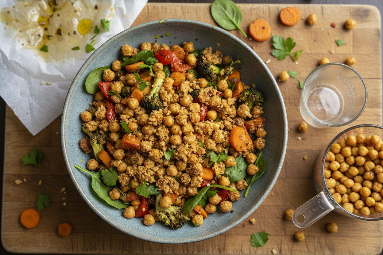 Bowl de pois chiches grillés et légumes terminé