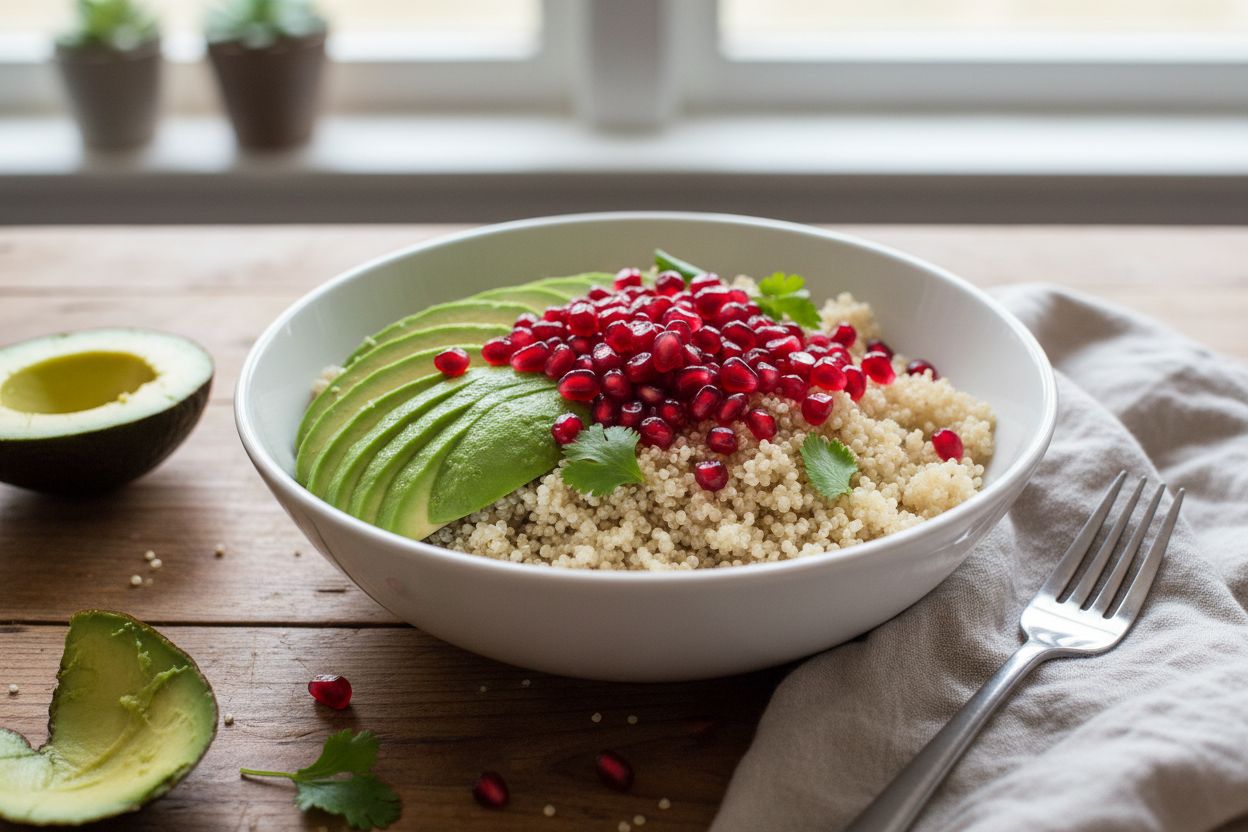 Bowl de quinoa, avocat et grenade terminé