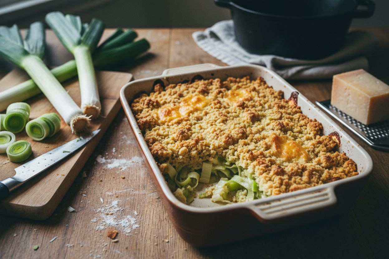 Crumble salé aux poireaux et comté terminé
