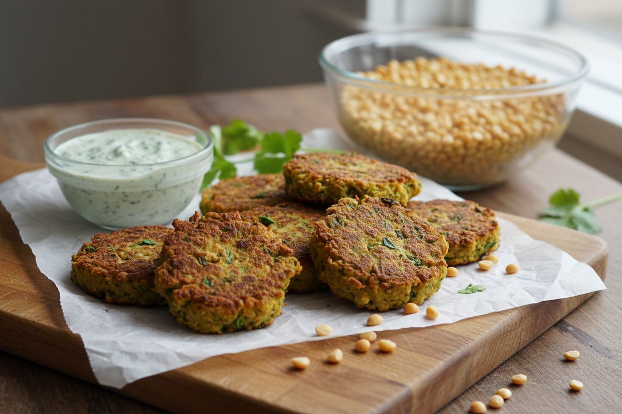 Galettes de pois cassés façon falafel terminé