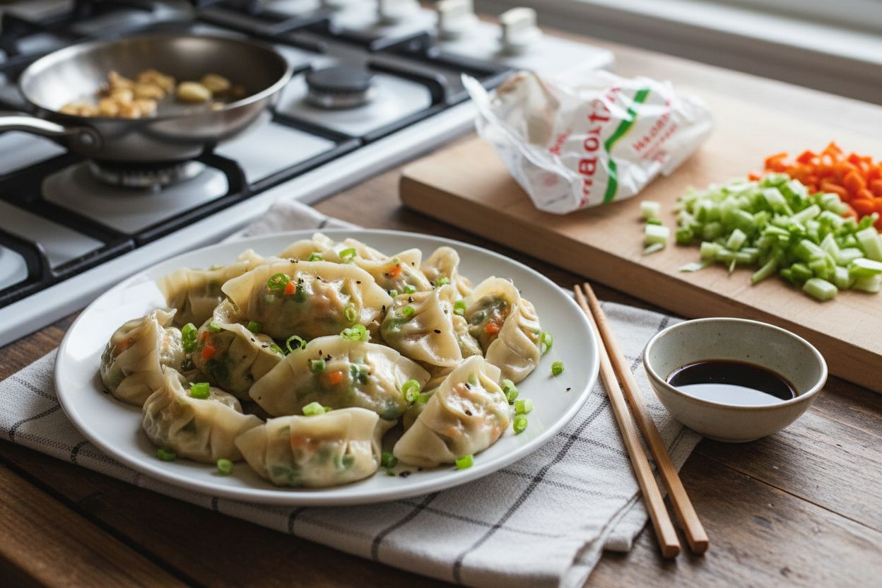 Raviolis vapeur aux légumes asiatiques terminé