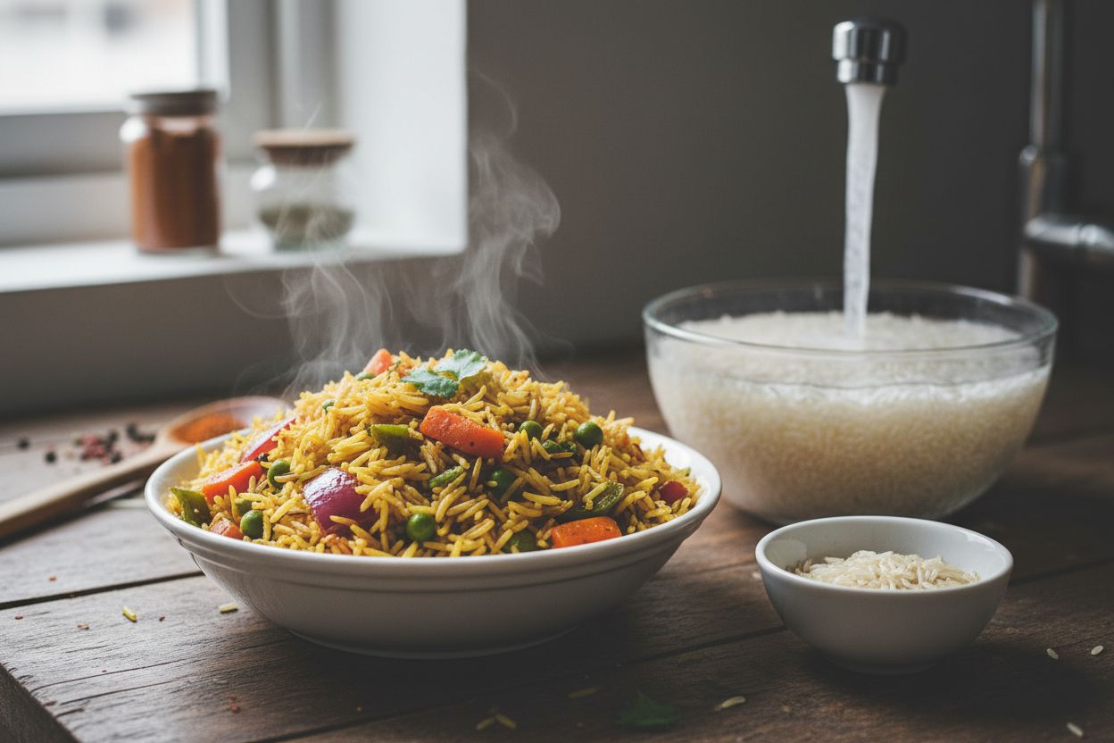 Riz basmati aux épices et légumes terminé