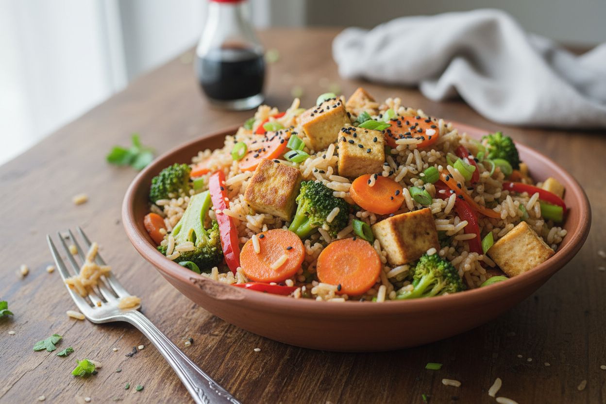 Riz sauté aux légumes et tofu terminé