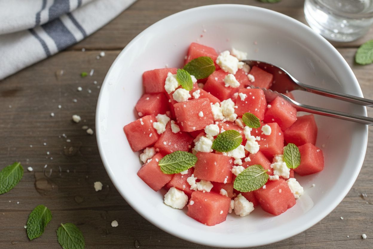 Salade de pastèque, feta et menthe terminé