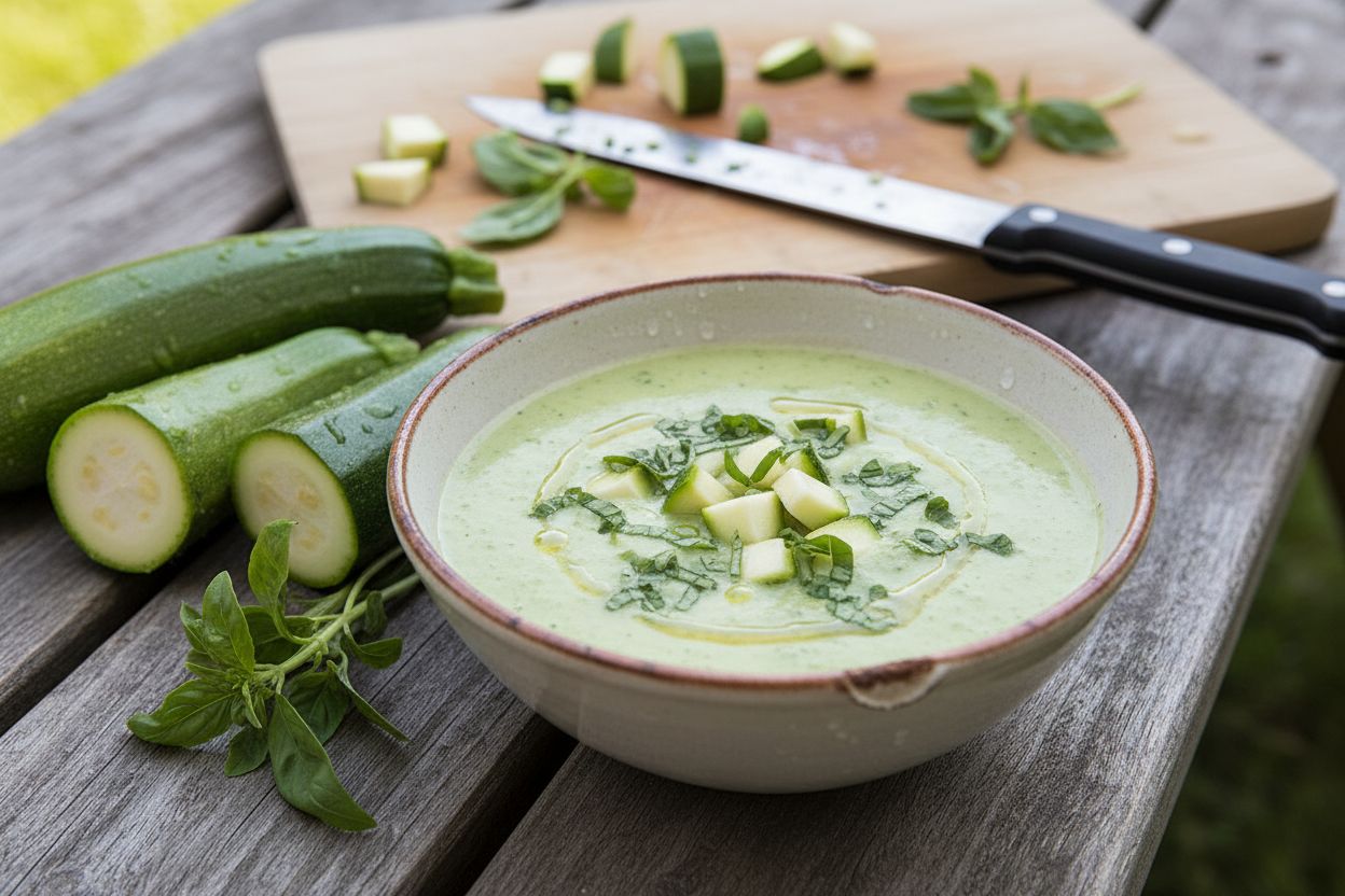 Soupe froide de courgettes et basilic terminé