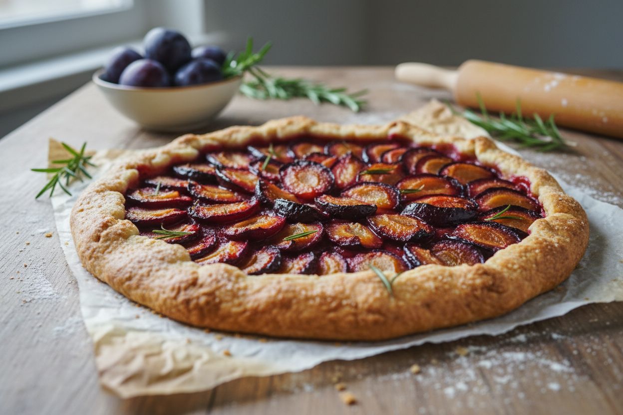 Tarte aux prunes et romarin terminé