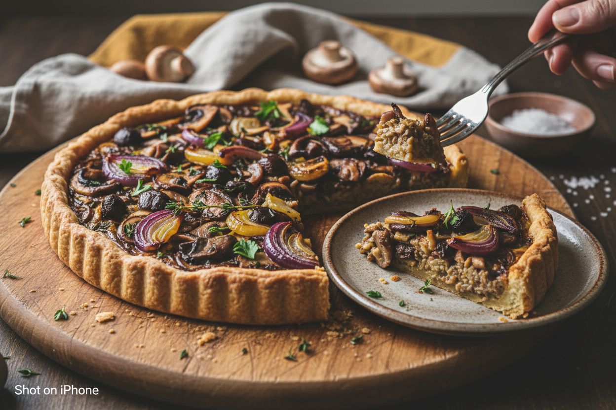 Tarte salée aux champignons et oignons terminé