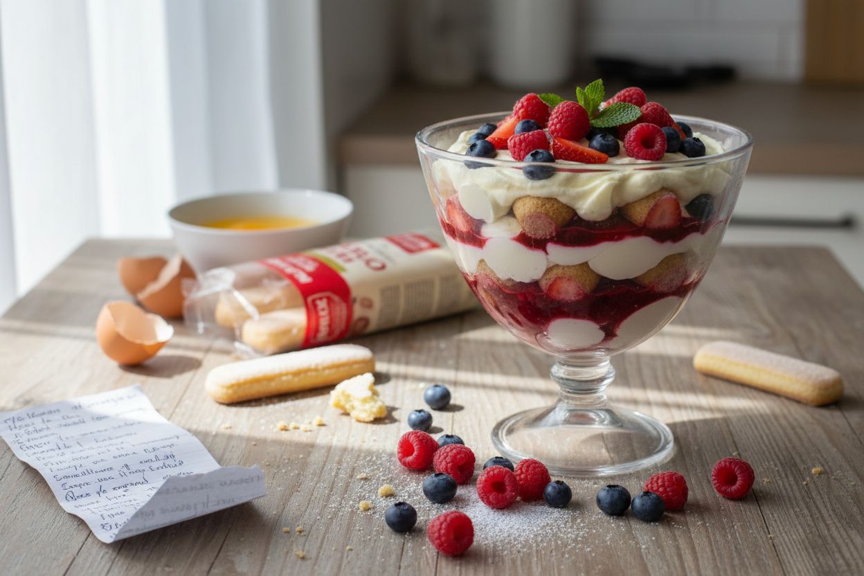 Tiramisu aux fruits rouges terminé