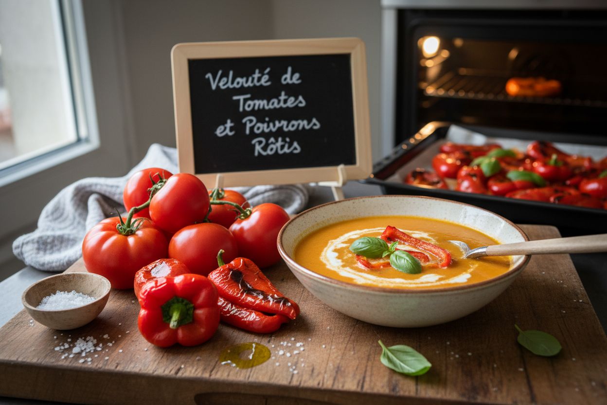 Velouté de tomates et poivrons rôtis terminé