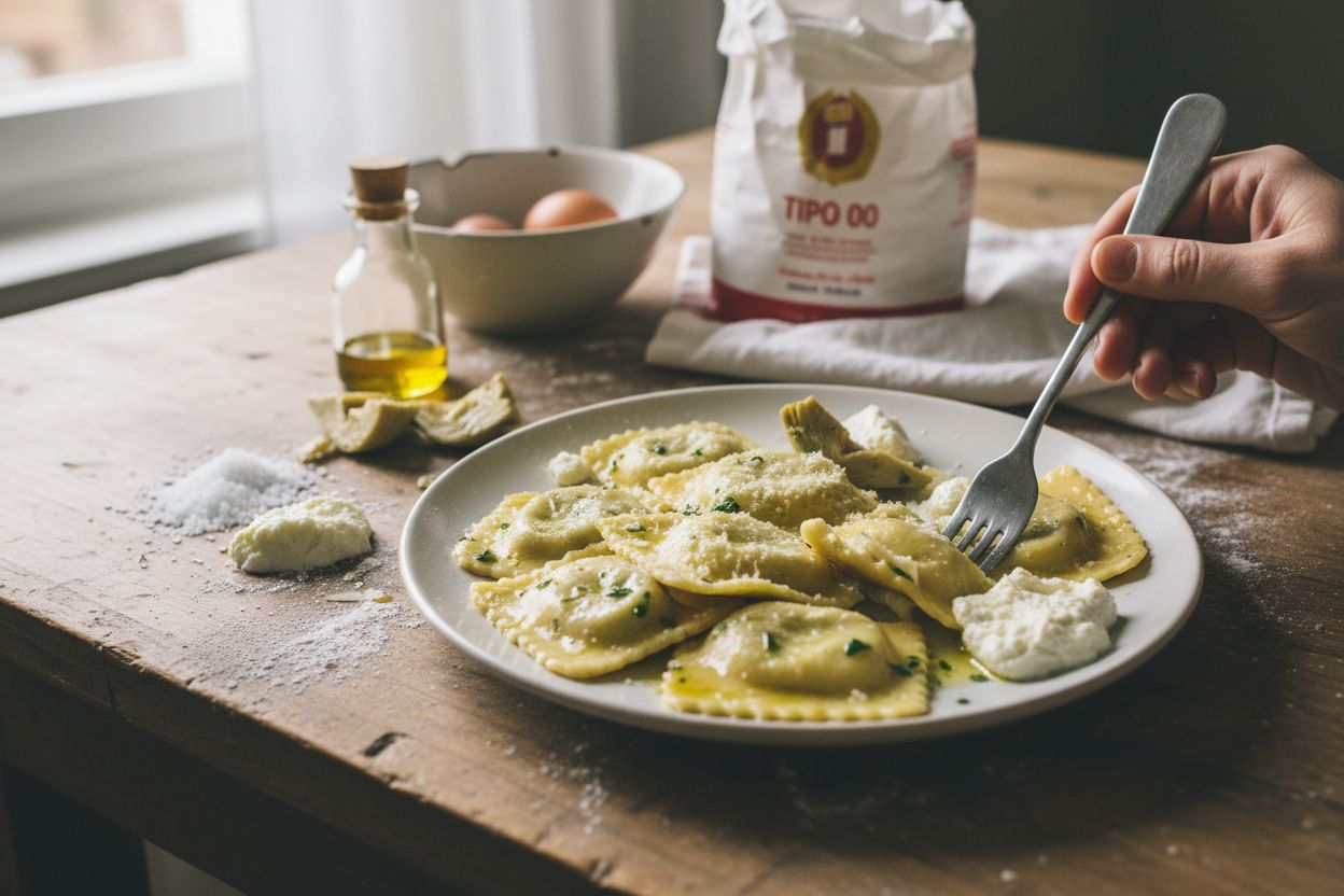 Raviolis aux artichauts et ricotta