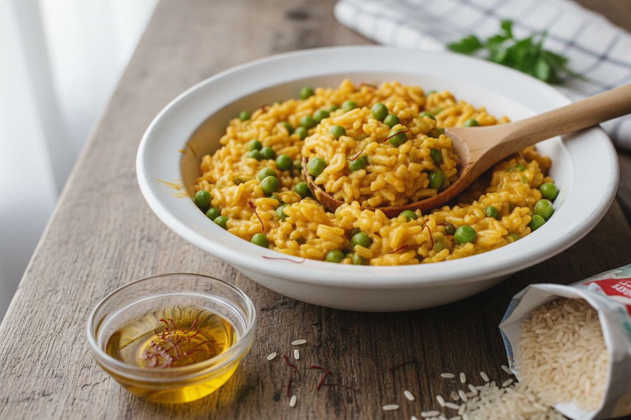Risotto au safran et petits pois