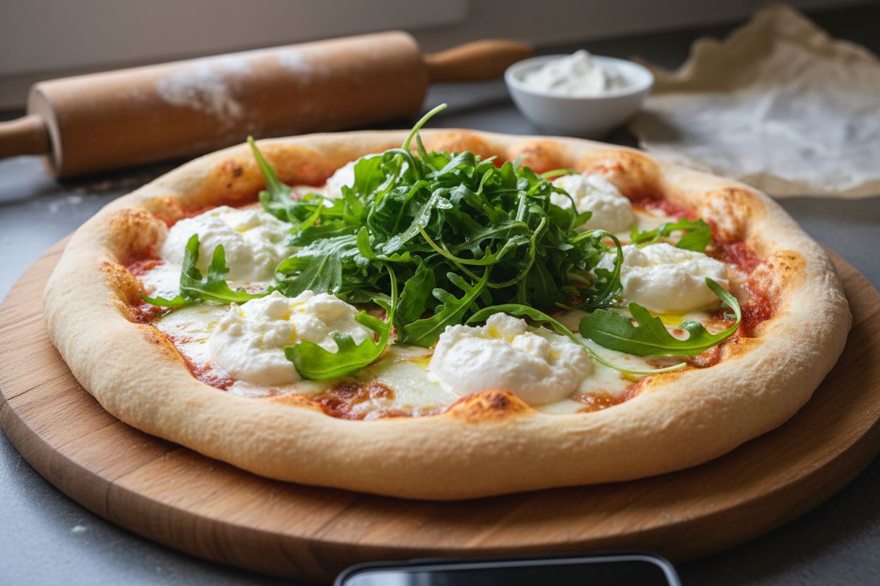 Pizza à la roquette et burrata