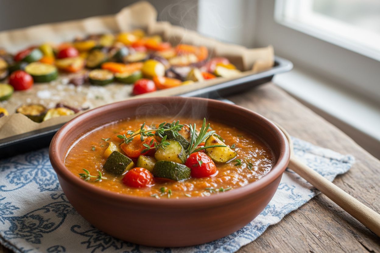 Soupe de légumes grillés au four