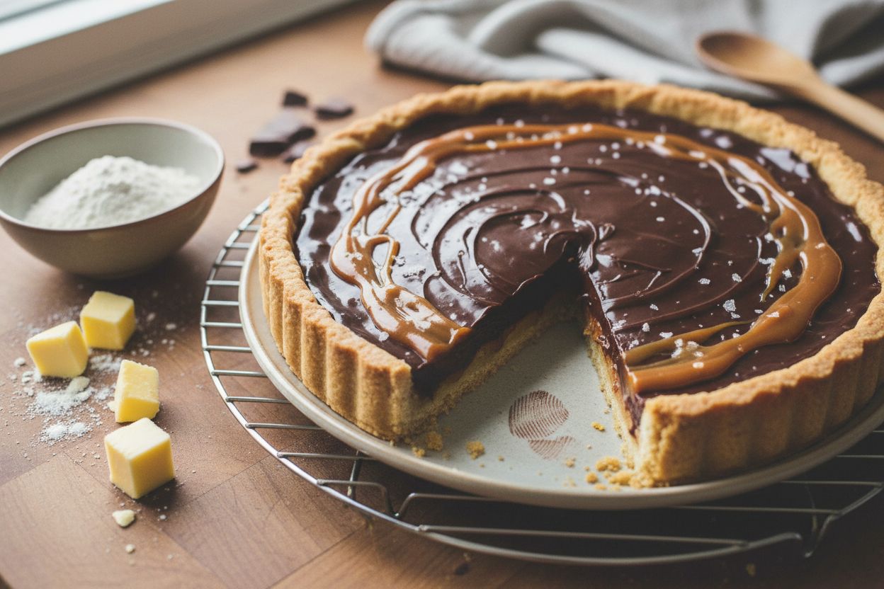 Tarte sablée au chocolat et caramel salé