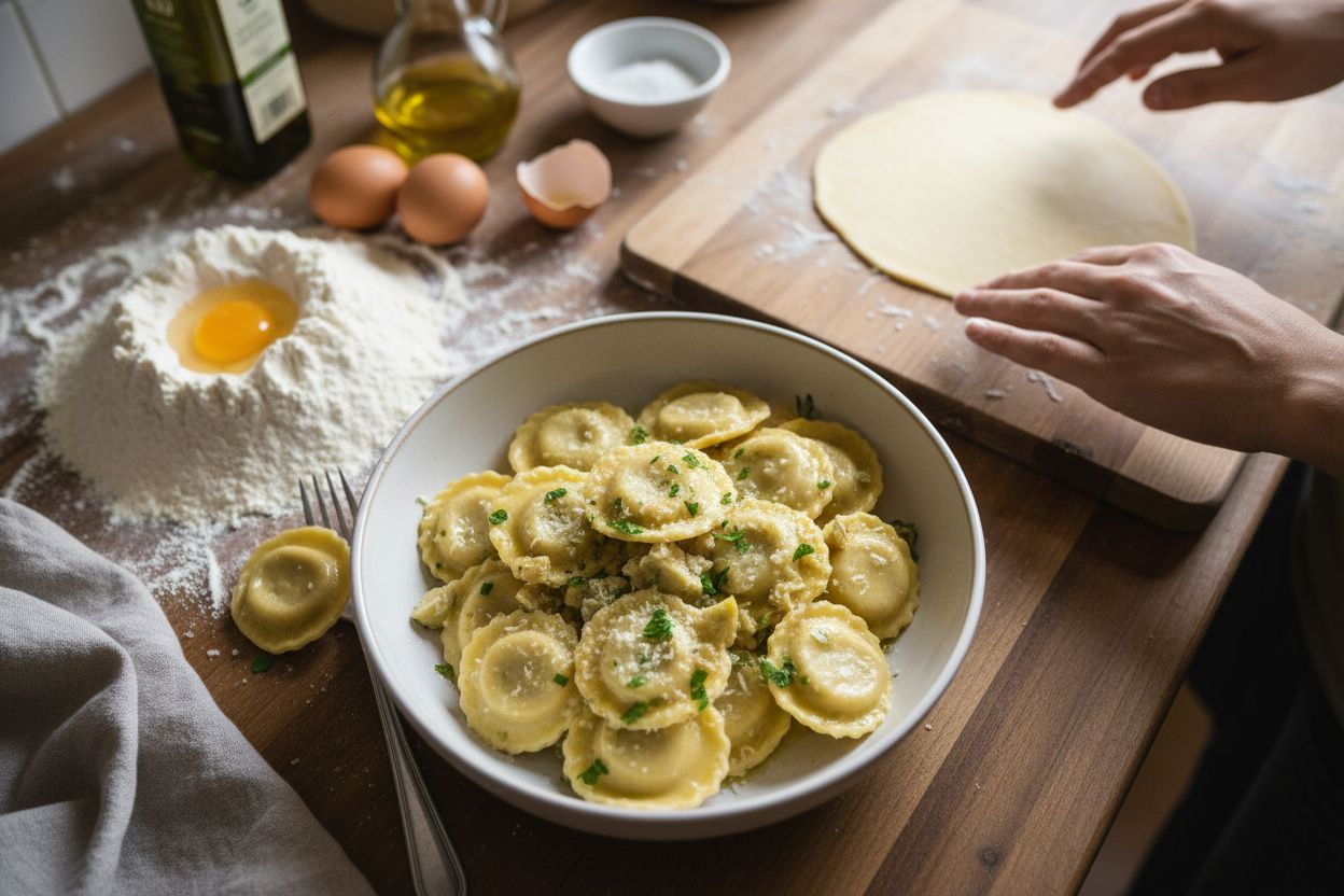 Raviolis aux artichauts et ricotta terminé