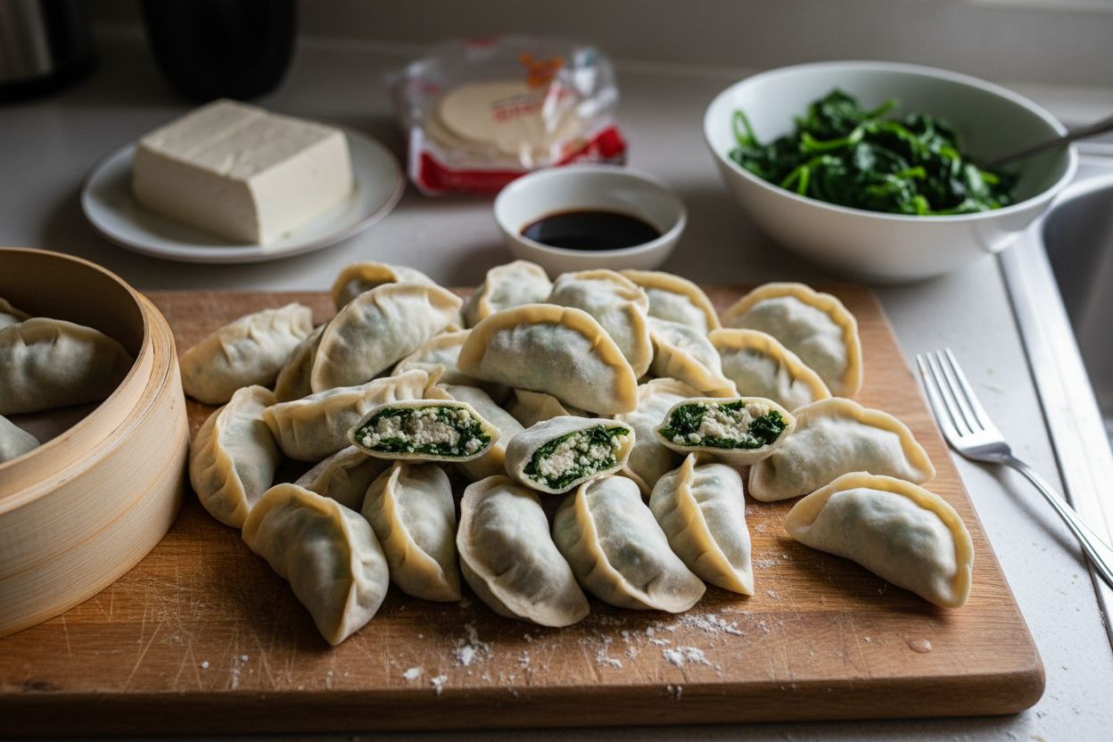 Raviolis chinois aux épinards et tofu terminé