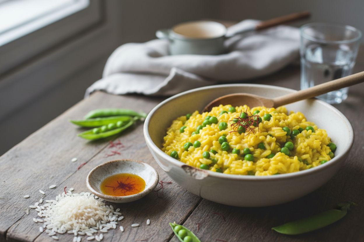 Risotto au safran et petits pois terminé