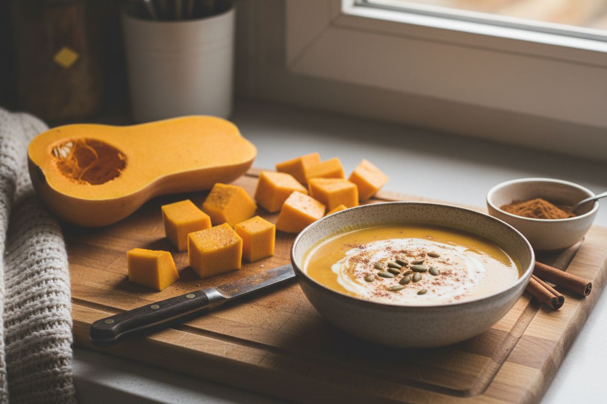 Velouté de courge butternut à la cannelle terminé