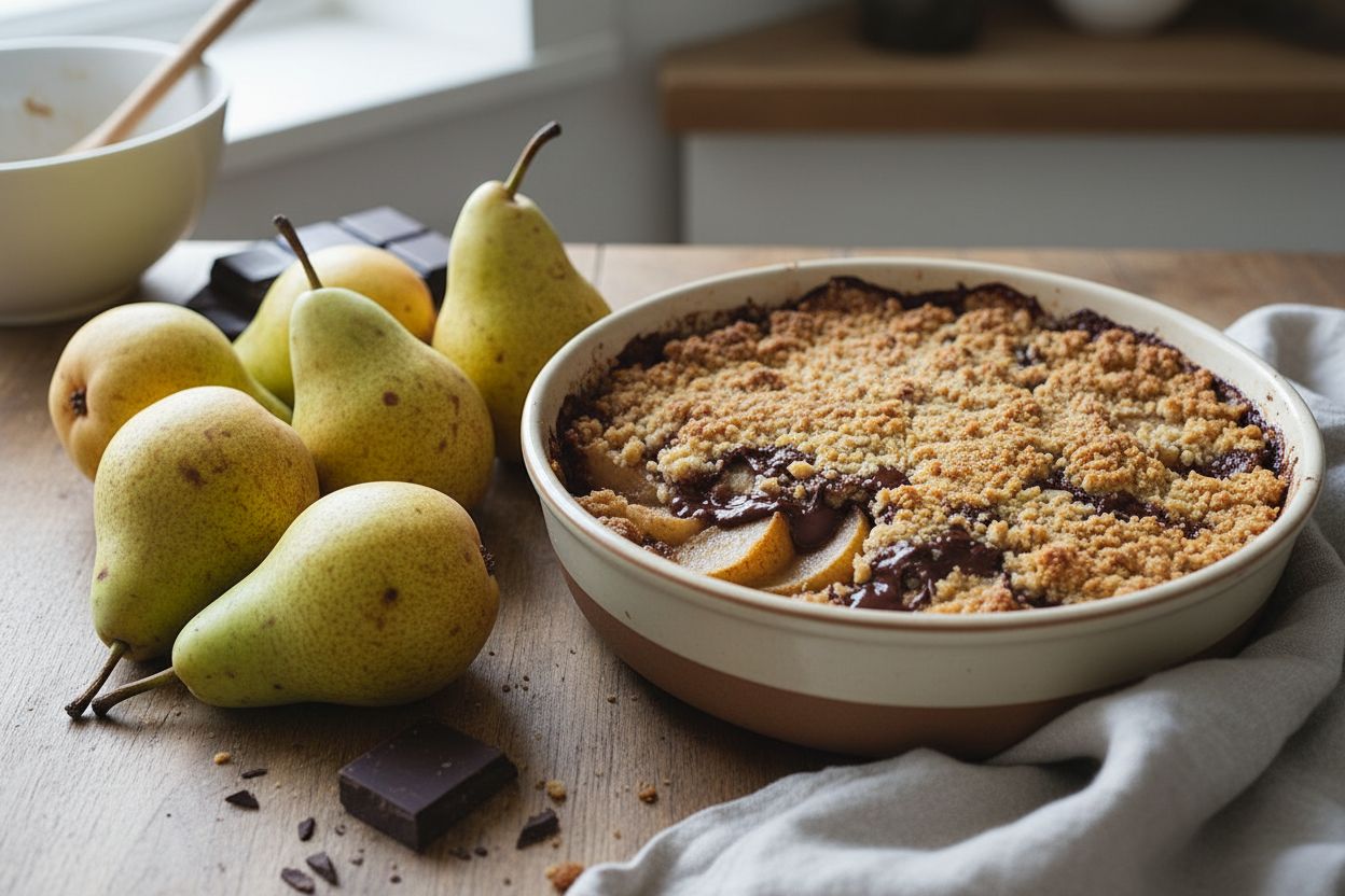 Crumble aux poires et chocolat terminé
