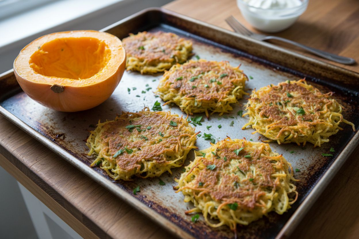 Galettes de courge spaghetti au four terminé
