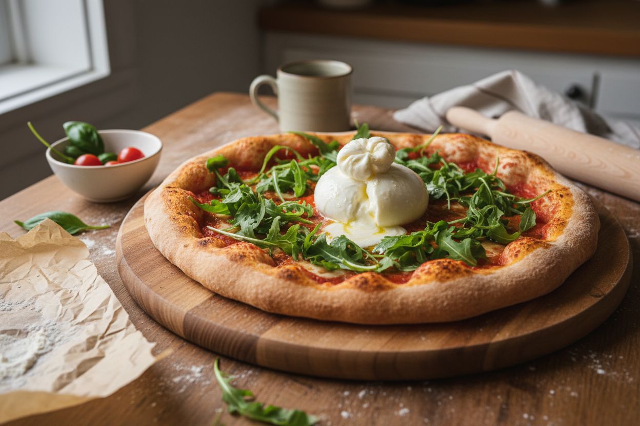 Pizza à la roquette et burrata terminé