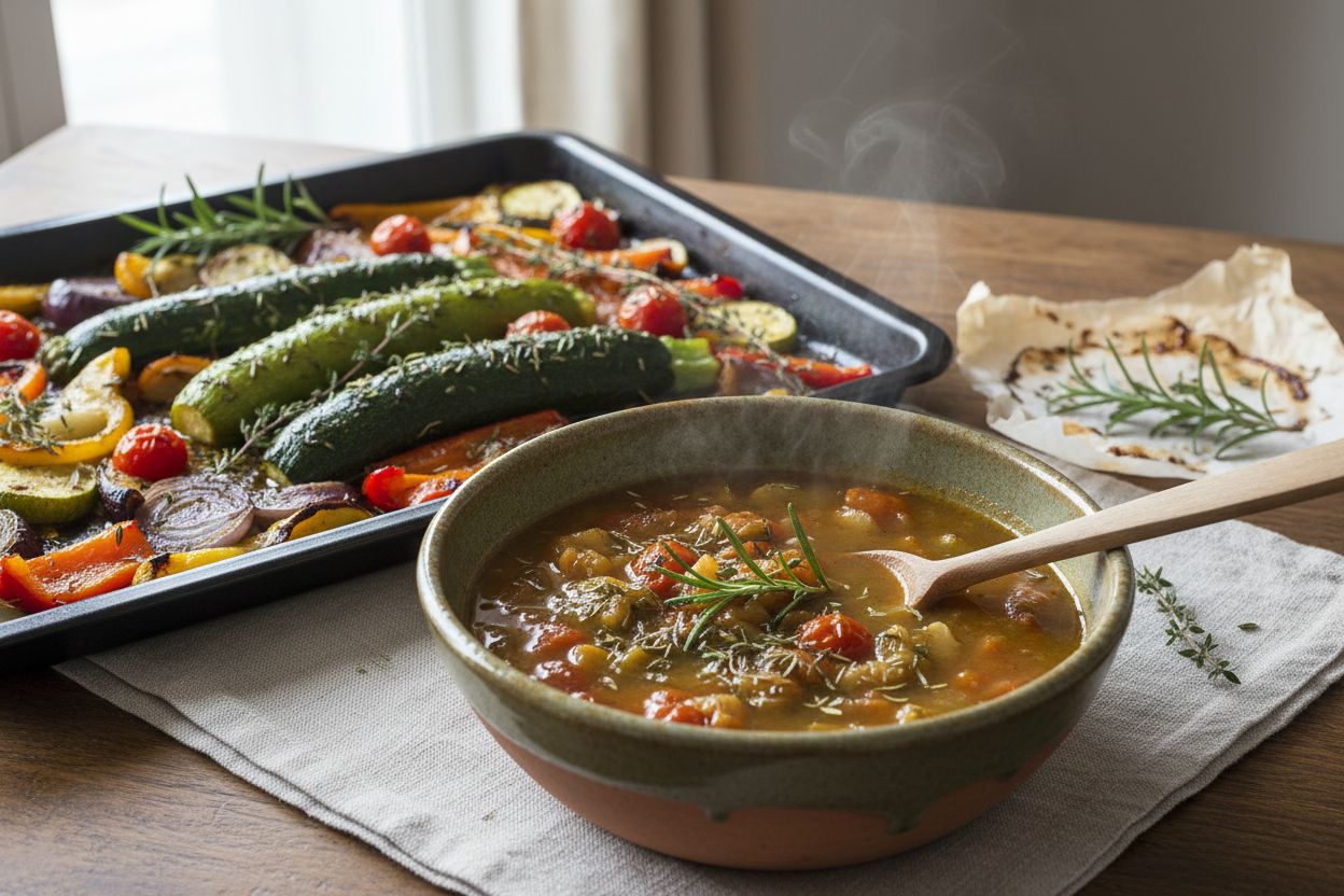 Soupe de légumes grillés au four terminé