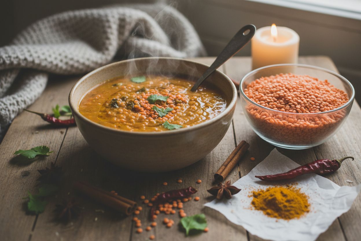 Soupe de lentilles aux épices orientales terminé