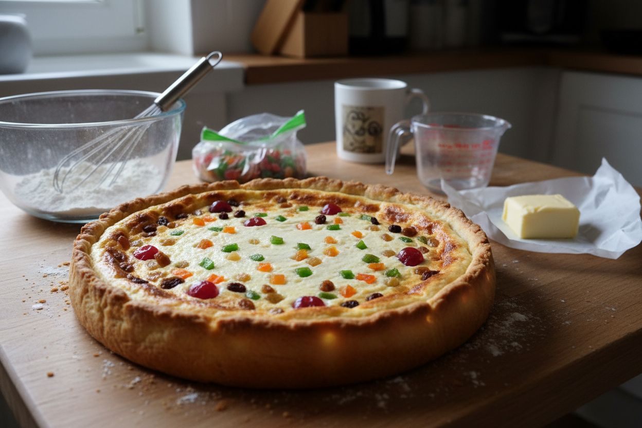 Tarte au fromage blanc et fruits confits terminé