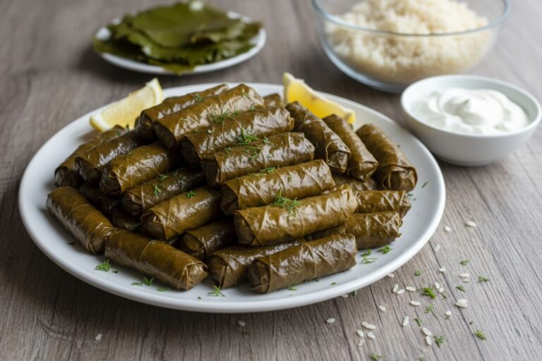 Dolmas grecs Recette facile et savoureuse des feuilles de vigne farcies ou Voyage culinaire en Grèce Recette authentique des dolmas ou Dolmas maison Secrets et astuces de la recette grecque traditionnelle