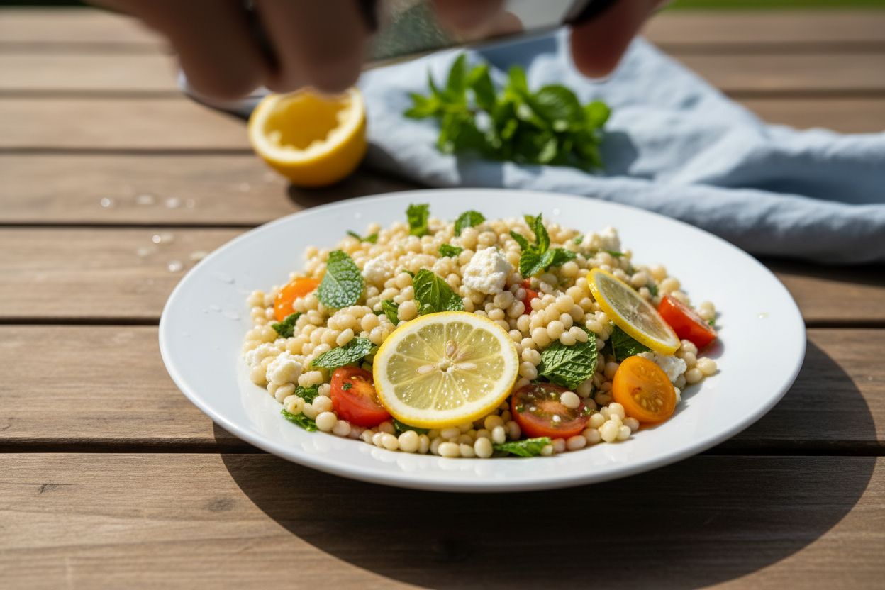 Salade de couscous perlé, citron et menthe