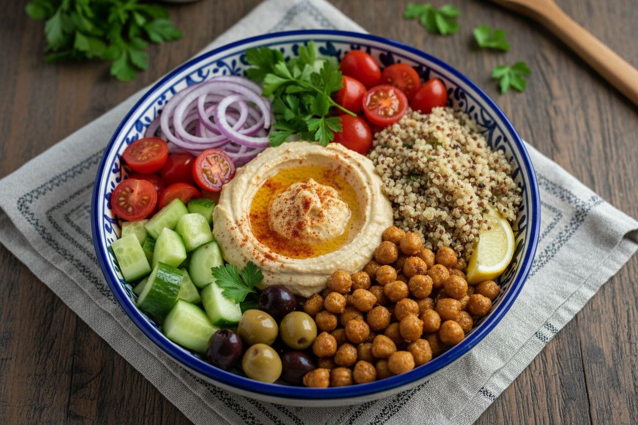Bowl méditerranéen aux pois chiches et houmous