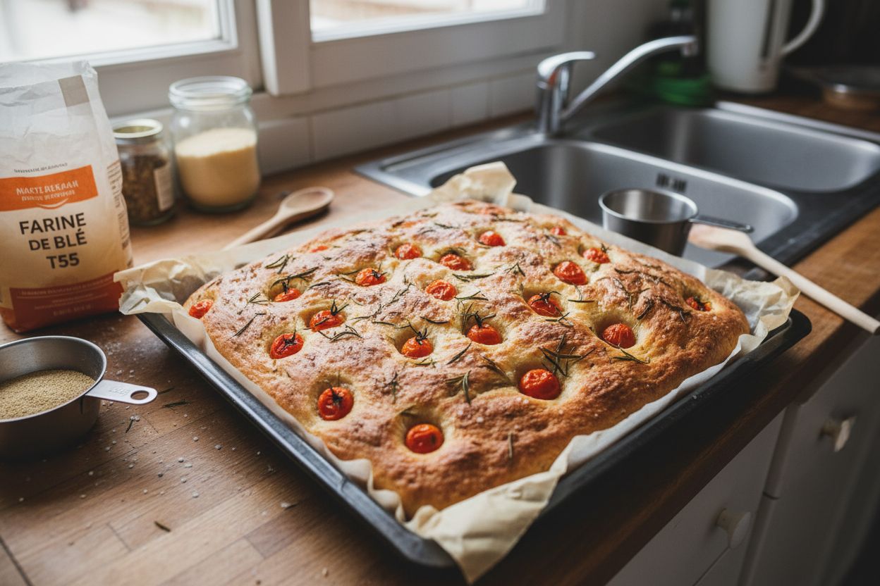 Focaccia aux tomates cerises et romarin