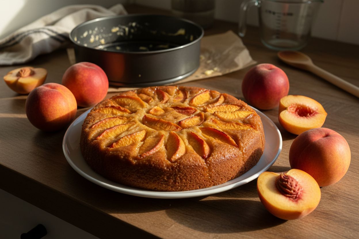 Gâteau renversé aux pêches