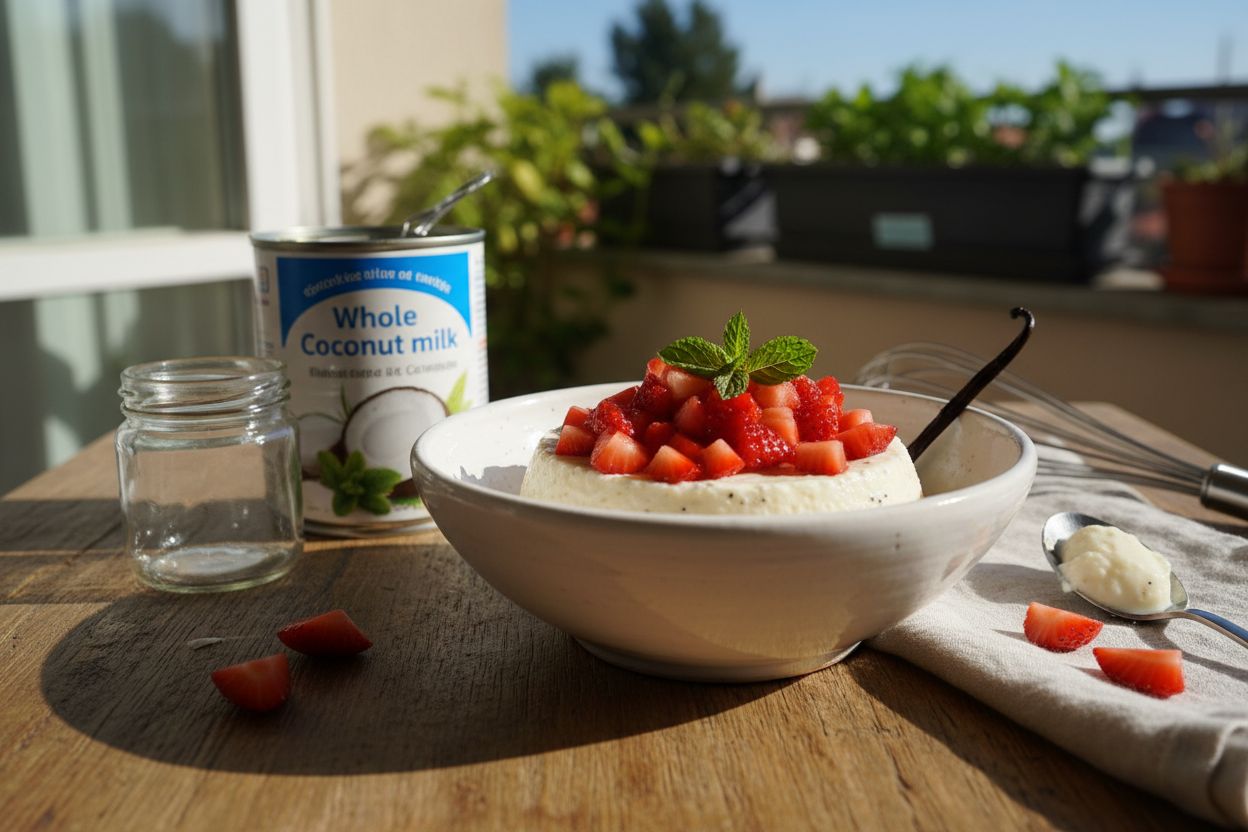 Pana cotta vegan lait coco tartare fraises terminé