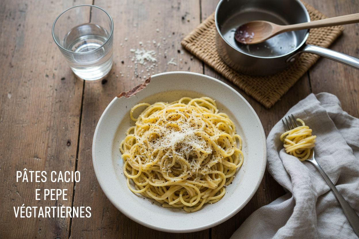 Pâtes cacio e pepe végétariennes terminé