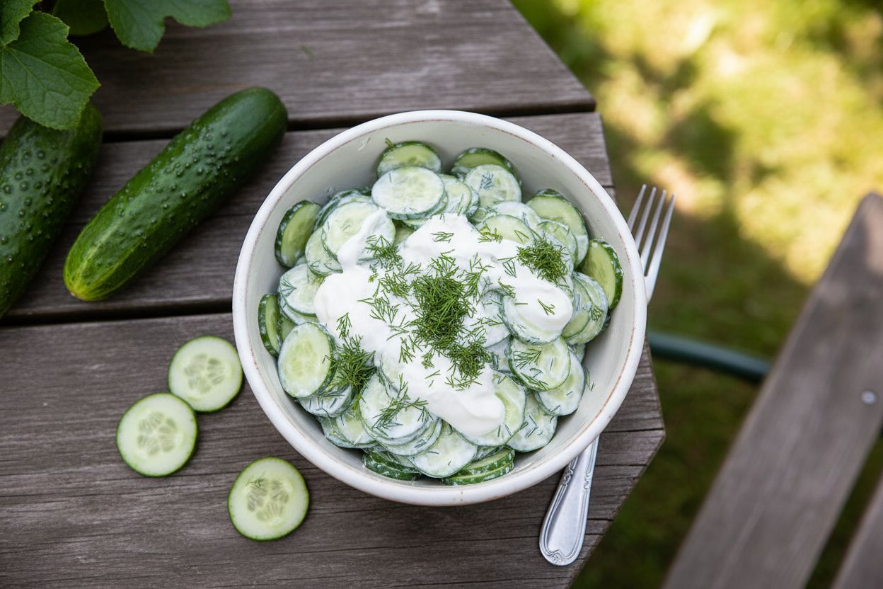 Salade de concombre à la crème aigre terminé